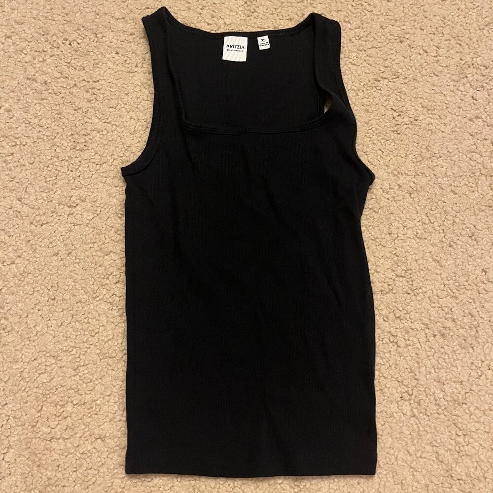 ARITZIA Knit Squareneck Tank, Black, Size XS